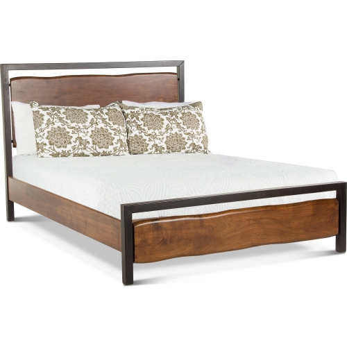 Glenwood Queen Bed in Walnut Finish Faux Live Edge Acacia Wood